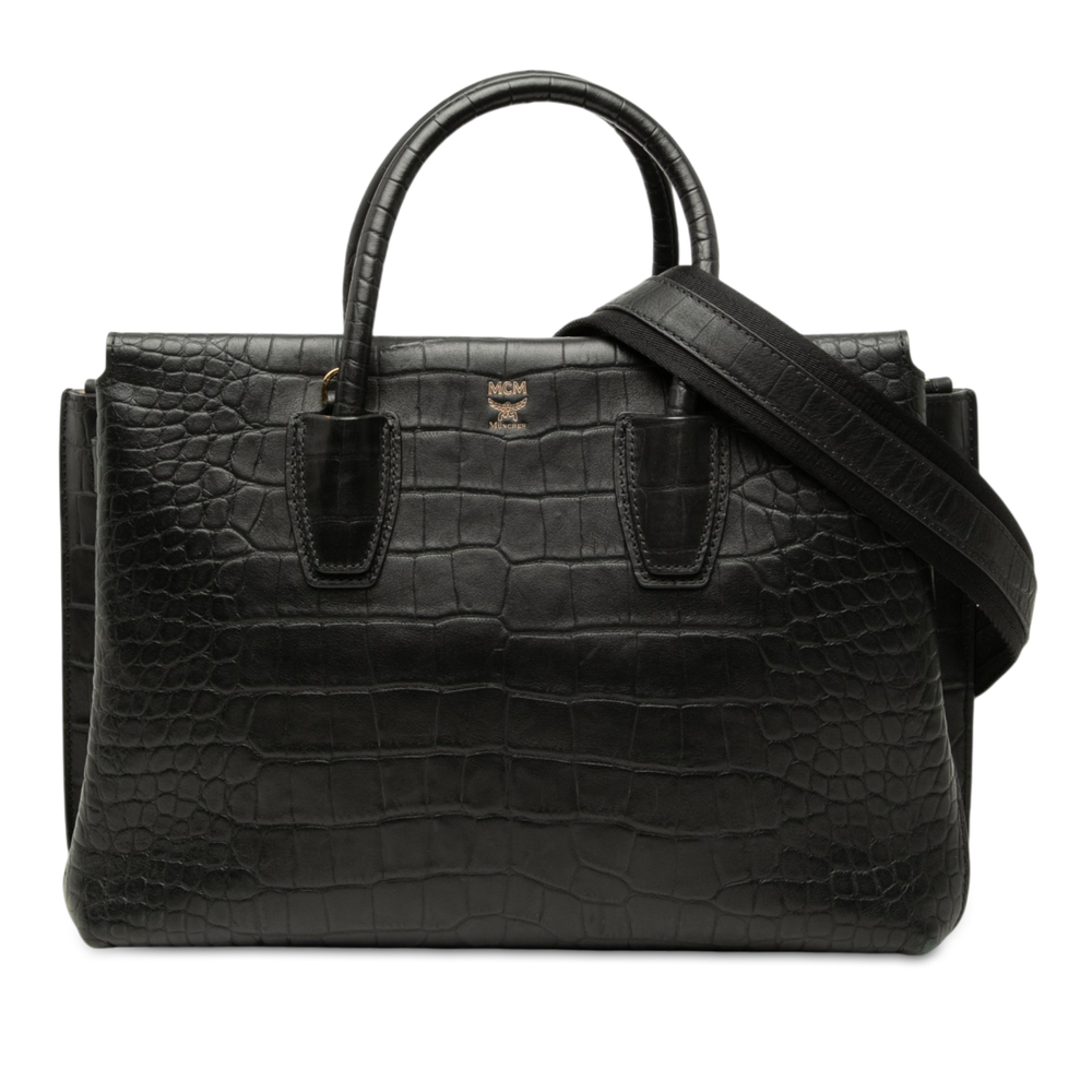 Pre-Loved MCM Medium Crocodile Embossed Leather Milla Satchel